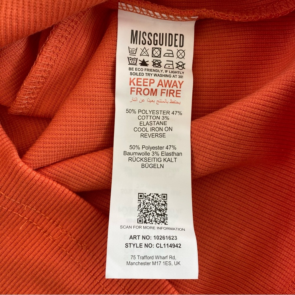 NWT Missguided Cut Out Long Sleeve Rib Bodycon Midi Dress Orange 2 - Picture 12 of 16